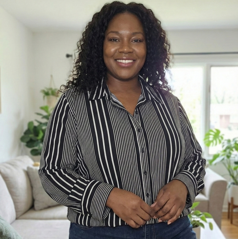 Maggie Barnes Black and White Striped Button Down Shirt